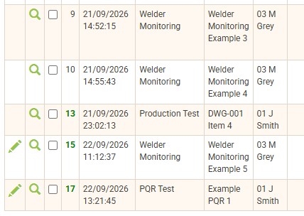List view showing green bold ID numbers for shared records.