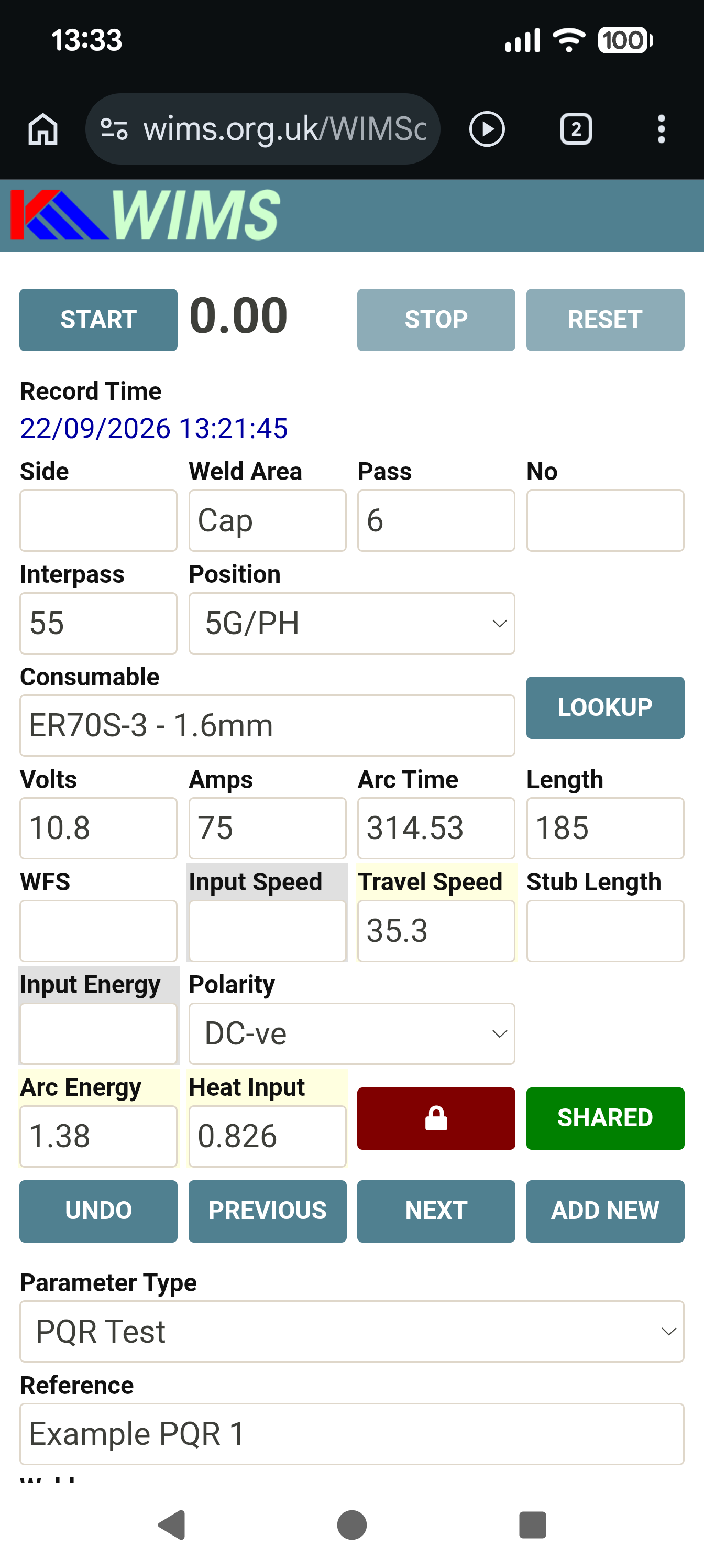 WIMSdata record showing currently locked status